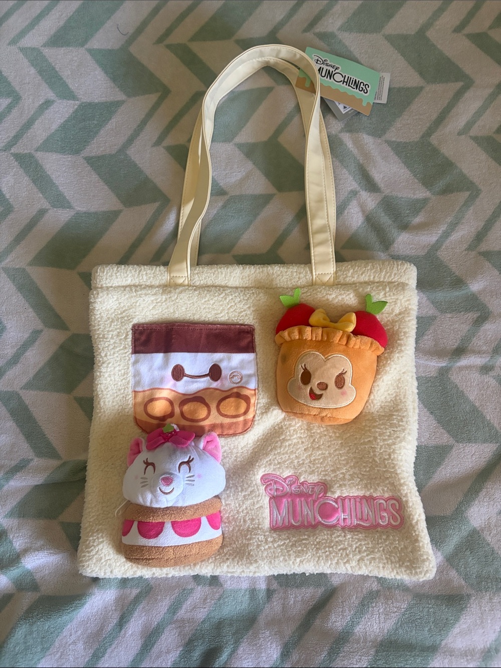 Disney Cream Plush Munchlings Tote with Pink and Red Accents